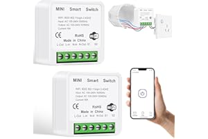 AXFEE Interruttore intelligente, 2PZ Dispositivo Wi-Fi per Automazione Domestica di Luci, Controllo Vocale/Timer, 2.4G wifi, 1 via/2 vie, Compatibile con Alexa Google Home