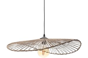 Lussiol - Luminaire Alana, lustre bohème, naturel - lampe suspendue en corde tressé naturel - cable noir, douille E27 - possibilité ampoule LED - 40W maxi, Diam. 58 x H. 10 cm