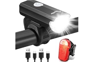 Popolic Lumiere Velo, Ensemble Eclairage Vélo avec Design Anti-Éblouissement Rotatif à 360°, Rechargeable par USB Avant et Arriere LED Lampe Velo Etanche IPX4 Convient aux VTT, VTC, incluses 2 USB