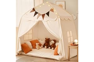 NIUEVLRS Extragroßes Spielzelt für Kinder mit Flaggen, tragbares und faltbares Tipi, Jungen und Mädchen, Kuppelzelt-Spielhaus für drinnen und draußen, 150 x 100 x 150 cm, Cremefarben