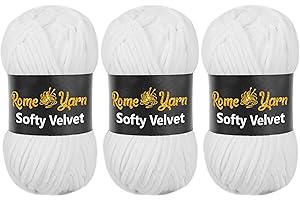 Rome Yarn Softy Velvet Wolle 100g - 120m | Samtgarn Chunky Chenillewolle Babywolle Amigurumi Super Bulky Garn zum Häkeln und Strickwolle Flauschgarn Velvet Garn (3 Knäuel, 901 Weiß)