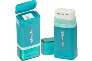 Swordfish Combo Pencil Sharpener with Mess-Free Canister and Eraser [Pack of 1] Turquoise [40294]