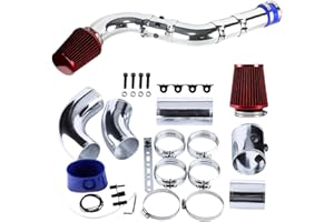 Krtopo Car Cold Air Intake Kit 3 Inch (76 mm) Air Filter Induction Kit Pipe Hose Replacement Modification Aluminum Alloy (Red Silver) for Car Automobile Sedan SUV Truck Vehicles