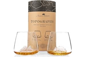 ALASKAN MAKER Verres à Whisky 350ml (lot de 2) - Borosilicate de qualité supérieure, soufflés artisanalement avec les montagnes en relief | Forme Tulipe | Spiritueux TOPOGRAPHIC (Tre Cime & Monte Rosa)