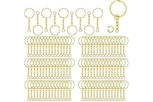 ASTARFAVOR 100 Pezzi 25mm Anelli Portachiavi,Anello Portachiavi con Catena, Portachiavi Ganci Portachiavi in ​​Metallo per Accessori Artigianali fai da te(oro)