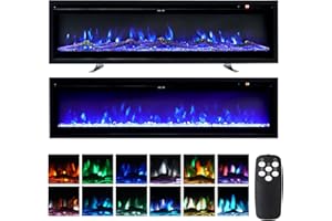 INMOZATA Electric Fire Wall Mounted/Recessed/Freestanding 102cm Electric Fireplace with Remote & Touch Screen Control 12 LED Color Flame Effect, 2 Heat Settings 900W&1800W, Crystal & Log Set