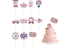 ZWZNBL 50 szt. topperów do ciasta (30 szt. platynowych topperów na ciasto jubileuszowe + 20 szt. topperów do ciasta Union Jack), platynowe ozdoby na babeczki z okazji 70. rocznicy królowej