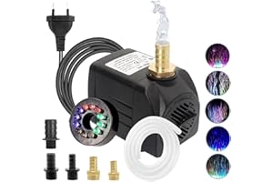 Lnicez Bomba de Agua con LED Luces 2000L/H 25W Bomba Sumergible para Acuario Estanque Pecera Fuente Circulación de Agua Dulce y Marino con 5 Boquillas mangueras de vinilo (1M)