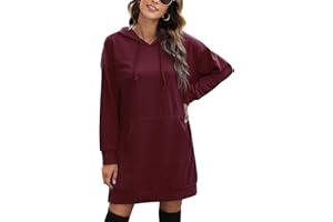 Litherday Damen Hoodie Lang Sweatshirts mit Kapuze Langarm Kapuzenpullover Kleid Sweatkleid Casual Minikleid mit Taschen