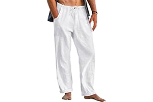Cegerne Pantaloni di Lino da Uomo Pantaloni Estivi Lunghi Leggeri Medievale vestibilità Ampia Casual Pantaloni Casual Spiaggia