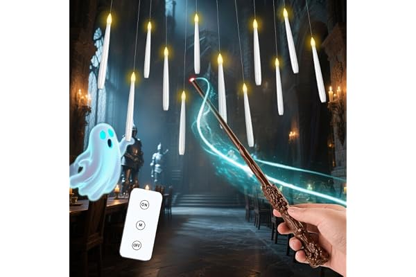MOZC Bougies flottantes vacillantes avec baguette magique et minuterie 6 H, Bougies LED avec télécommande, Bougies flottantes sans flamme pour Noël décoration cadeau (Blanc 12pc)