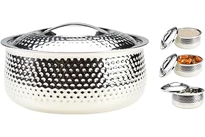 GK GLOBAL KITCHEN Global Kitchen Stainless Steel Hot Pot Insulated Food Warmer Double Wall Round Casserole Hotpot Serving Dish Thermal Hammered Serving Bowl Rice, Soup Chappati Roti Meals (1000ml)