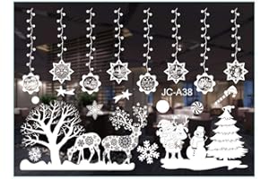 Gxhong Navidad Pegatinas de Ventana, PVC Pegatinas Electrostáticas, Extraíbles Papá Noel Nieve Alce Pegatina para Navidad Ventana Decoración