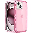 Follaroma for iPhone 15 Case, Anti-Drop, Heavy Duty Shockproof Protection Phone Cases, Muti-Layer Trasparent Protective Cover Compatible with iPhone 15, 6.1 inch,Crystal Pink