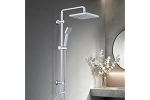 JOHO Colonne de Douche Hydromassage sans Robinetterie Fixations Réglable Murales Hauteur Colonne Douche pour Baignoire Douchette Douche Salle de Bain Pommeau de Douche(ABS 20 * 20cm)