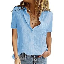 Camicetta Donna In Cotone Oversize | Scollo A V, Maniche Corte, Bottoni | Tinta Unita Elegante - Foto 7