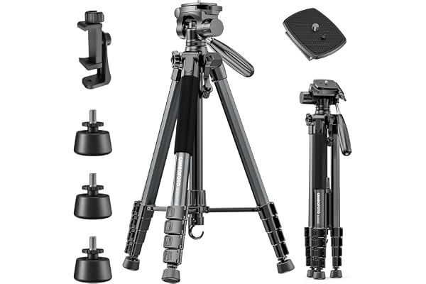 CAMBOFOTO Trépied Compact pour Appareil Photo 188 cm, Tête Panoramique 360° - Léger (1.4 kg) et Stable, Design Pliable avec Sac de Transport, Compatible DSLR/Smartphone/Caméra Vidéo (Noir)