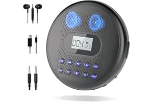 ARAFUNA Portable CD Player with Dual Stereo Speakers, Rechargeable CD Player for Car with Anti-Skip Protection, Compact Player with Headphones and AUX Cable
