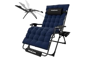 UDPATIO Sun Loungers with Cushion for Garden, Outdoor Reclining Zero Gravity Chair with Cup Holder, Extra Wide Folding Lounger Chair for Patio Beach Pool, Support 200kg Navy XL