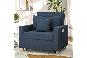 YODOLLA 3-in-1 Convertible Chair Bed, Sleeper Chair Bed, Pull Out Sleeper Chair Beds, Adjustable Single Armchair Sofa Bed with Side Pocket and Adjust Backrest Into a Sofa, Navy
