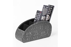 WAYIFON Fernbedienungshalter mit 5 Taschen, Große Halterung für TV, DVD,4K Stick und Bluray Fernbedienungen, Fernbedienung Aufbewahrung für Stifte,M-Retro Silber