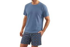 Litherday Pyjamas, herr, kort pyjamas, bomull, kortärmad, tvådelad pyjamasset, nattkläder, kortärmad topp och rutiga pyjamasb