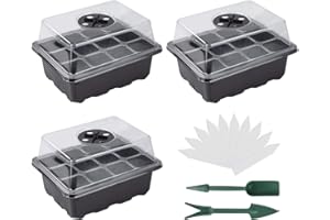 MoonSing Bandeja de Germinación, 3 Set Bandeja de Plántulas de Semilleros de Domo de Humedad Ajustable con Etiquetas Herramienta para Brotado Cultivo de Invernadero Huerto (12 Cavidades)