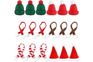 QKEINV 18 Pcs Mini Christmas Hat & Scarf Set, Cute Mini Knitted Hat, Cute Christmas Accessories, Christmas Santa Hat & Scarf Set Lollipop Bottle Cap Decor for Xmas Party Ornaments Doll Accessories
