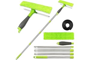 JNBGTU 5.6FT Window Cleaning Kit 2in1 Cleaner Equipment, Professional Window Squeegee Glass Cleaning Tool with Spare Microfiber Cloth Squeegee Strips, Screw-on Type