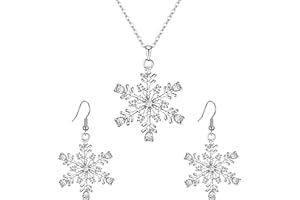 Ever Faith Winter Snowflake Necklace Earrings Set, Rhinestone Crystal Snowflake Jewelry Set Gift for Holiday