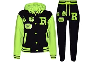 A2Z 4 Kids Mädchen Schwarz und Neon Rosa Baseball Trainingsanzug NYC Jacke und Hose Sport Mit Kapuze Unten Jogger Alter 2-13 Jahre