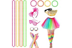 YADODO Deguisement Annee 80 Femme Accessoire Fluo,Tutu Fluo,Sac Banane,Lunette,Bandeau,Colliers,Bracelets,Jambières,Boucles D'oreilles Annees 80 90 Deguisement Costume Femme Fête Néon Soiree Fluo
