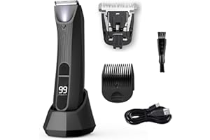 BOTEWO Afeitadora íntima para hombre eléctrica: afeitadora para hombre con zona íntima con luz LED e indicador USB, recargable, resistente al agua, recortador de vello corporal con accesorios para cuerpo