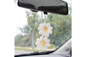 ZEPHYRHOME Pendentif de voiture en forme de marguerite au crochet, décoration mignonne de rétroviseur, pendentif marguerite tricoté à la main, décoration intérieure de voiture, pour rétroviseurs, portes, maison