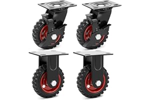Humagineer Ruote per Carrelli Carichi Pesanti 500kg, 125mm in Gomma Piena Antiscivolo, Set di 4 con 2 Ruote Girevoli Frenate e 2 Fisse, per Banco da Lavoro e Attrezzature da Giardino