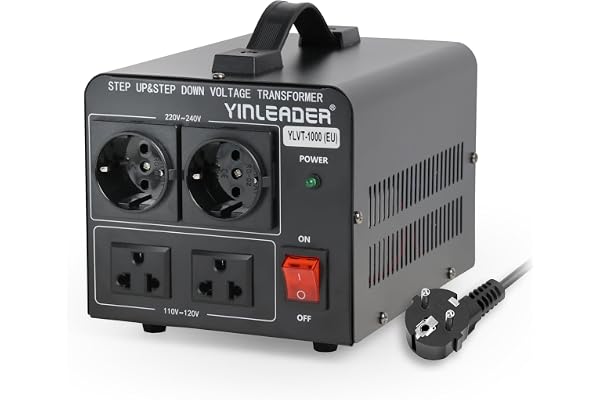 Yinleader Transformateur convertisseur de tension 1000 W 110 V/220 V, certifié CE, 2 prises 110 V/220 V, protection contre les surcharges, 1000 VA, 50/60 Hz, 4,1 kg