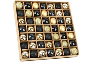 KYOEOE 49 STK Weihnachtskugeln Schwarz Gold Set,3cm Kunststoff Christbaumkugeln Haken Weihnachtskugeln Klein für Weihnachtsbaumschmuck,Baumkugeln Weihnachtsdeko Kugeln Anhänger Mini Baumschmuck Weihnachten