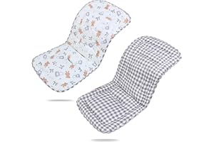 LAT LEE AND TOWN Baby Pushchair Seat Liners,Pram Liner Universal Fit for Most Pushchairs,100% Cotton Double-Sided Baby Stroller Cushion Pad,Stroller Pad Seat Cover for Toddler 1 Pack,78x34cm (Bear Bag+Grid)