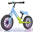 Lilian&Gema No Pedal Kids' Balance Bikes, Carbon Steel Frame Toddler Balance Bike, Colorful Lighting Kids Balance Bike Suitable for Children Aged 2-5, with Adjustable Handlebars & Seat, 12-Inch Wheels