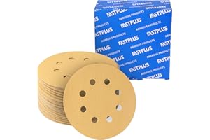 FASTPLUS Disques abrasif 125 mm 8 trous papier poncage granulométrie 40 papier a poncer oxyde d'alumine jaune support anti - poussière 50 pièces pour machines orbitales