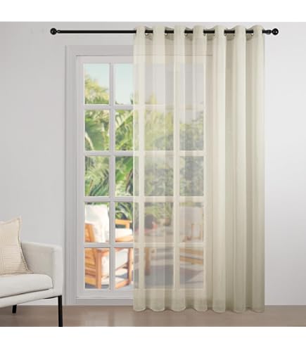 KGORGE Extra brede gordijnen, linnen gordijnen, 240 cm x 300 cm (h x b), woonkamer, gordijnen voor railsysteem, linnenlook, half-transparante gordijnen met plooiband, 1 stuk, natuurlijke kleur