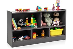 ‎HOMASIS HOMASIS 2-stöckig Spielzeugschrank mit 5 Fächern, Kinderregal Bücherregal aus Holz, offen Aufbewahrungsregal Spielzeugregal für Kinderzimmer Spielzimmer Schlafzimmer, 111 x 30 x 61,5 cm (Dunkel Grau)