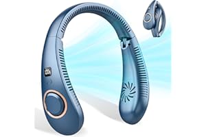 DDKJ Ventilador de Cuello Viento Arriba y Abajo,Ventilador Cuello Portátil 4 Velocidad,Ventilador Portatil Cuello Plegable,Mini Ventilador de Cuello Pantalla Digital Batería,Collar Ventilador-Azul