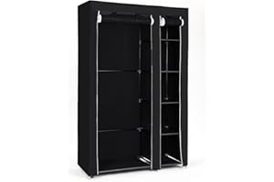 ‎SONGMICS SONGMICS Stoffschrank, XL, Kleiderschrank, Faltschrank, Campingschrank mit Kleiderstange, 110 x 175 x 45 cm, schwarz, LSF007