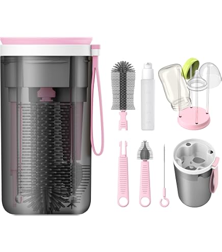 Kit De Nettoyage Biberon 7 En 1 - Goupillons Silicone, Brosse Tétine/Paille, Égouttoir, Distributeur Savon - Pour Bébé