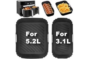 BREEZO Moule Silicone Air Fryer pour Moulinex Tefal EZ9018 5,2/3,1 L, 2 Pièces Plat Silicone Air Fryer pour Philips Airfryer Série 3000, Moule Air Fryer Réutilisable Plat pour Friteuses Lakeland Tower Salter