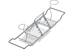 Mabel Home Adjustable Bath Tup Caddy Tray, Stainless Steel Bath Tup Rack, with Removable Wine Glass Holders and Book Holder (Silver)