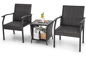 GIANTEX Set di mobili da giardino in rattan resistente alle intemperie, per balconi, balconi, mobili da giardino, set da 2 sedie con tavolo, mobili per 2 persone, set da giardino con seduta imbottita