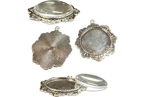 PERLIN 8 pezzi 4 pezzi Charm Lunetta Vuota Vassoio Medaglioni Metallo Ciondoli Montature Gioielli Rotondo 4 Pezzi Chiaro Vetro Cabochon Kit Artigianato