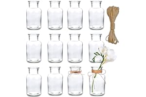 Cnwinu 12PCS Flower Vase,Bud Vases for Wedding Favours Table Centrepiece,Cute Glass Small Vases for Flowers,125ml DIY Mini Table Decoration with 5M Jute Twine
